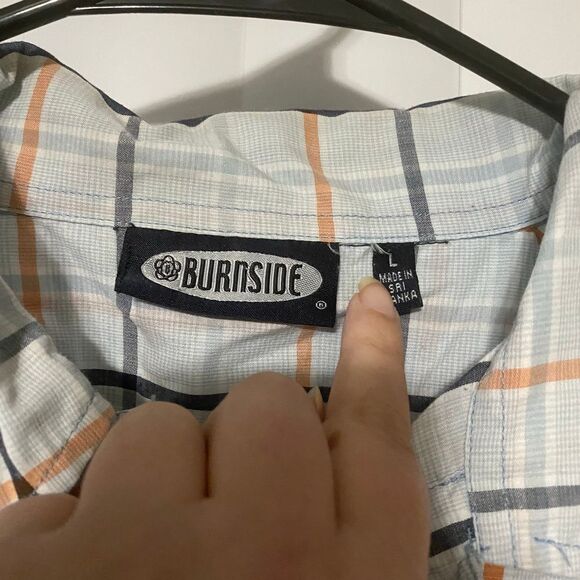 Burnside coral/grey/blue plaid button up - Picture 5 of 6